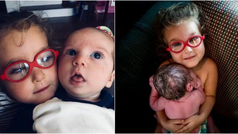 Three-year-old girl welcomes and supports baby brother’s birth with skin-to-skin contact.