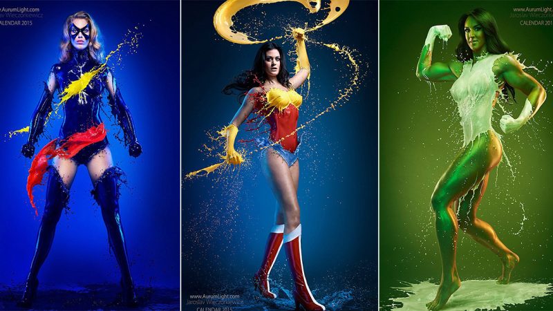 Models transformed into superheroes using just MILK for raunchy calendar