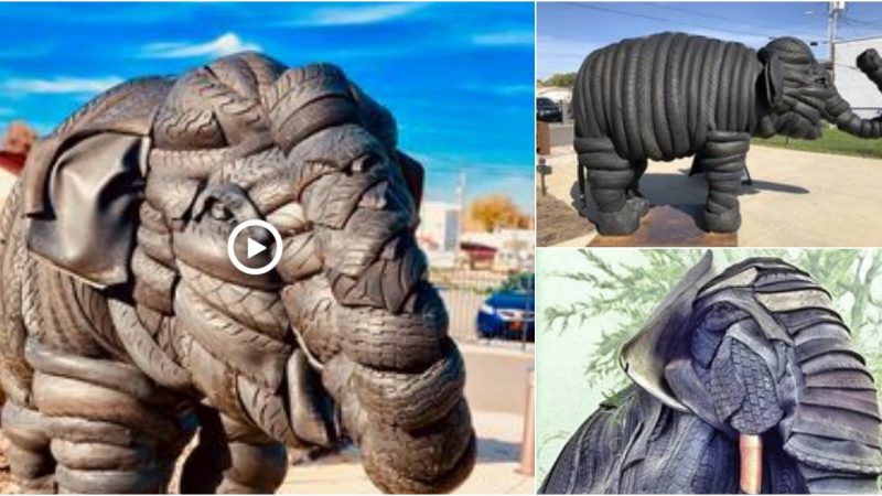 The elephant is recycled and made from tires