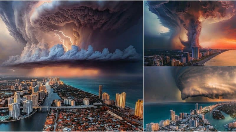 Above Miami, there are cumulonimbus clouds.