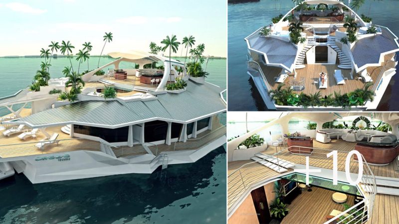 This might be the world’s first floating island yacht. Part island, part yacht, all luxury.