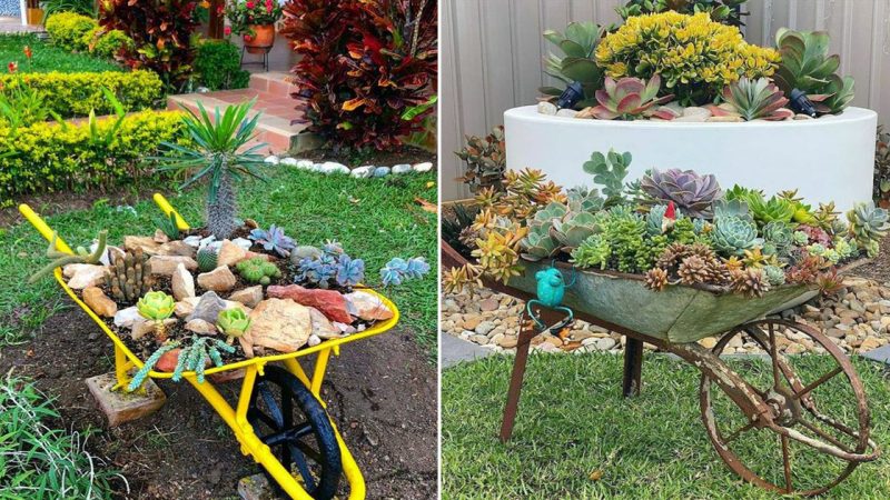 17 ways to decorate your garden with an old wheelbarrow.