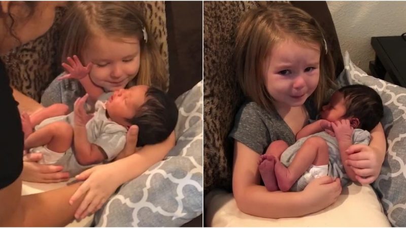 Heartwarming Encounter: A Beautiful Girl’s Tears Upon Meeting a Newborn Baby