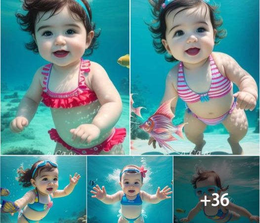 Aquatic fun: The baby’s excitement when swimming and playing in the pool with his friends.