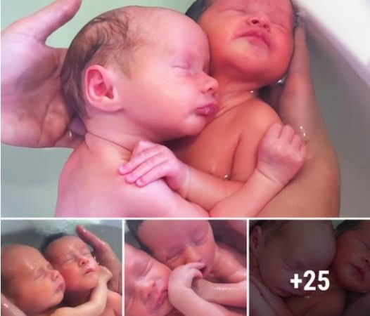 Newborn Twins’ Heartwarming Bond: Clinging Together During Their First Bath