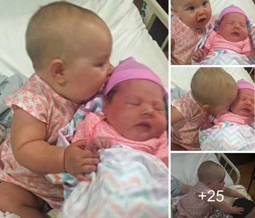 Eight-Month-Old Baby Girl’s Adorable Kiss to Newborn Cousin